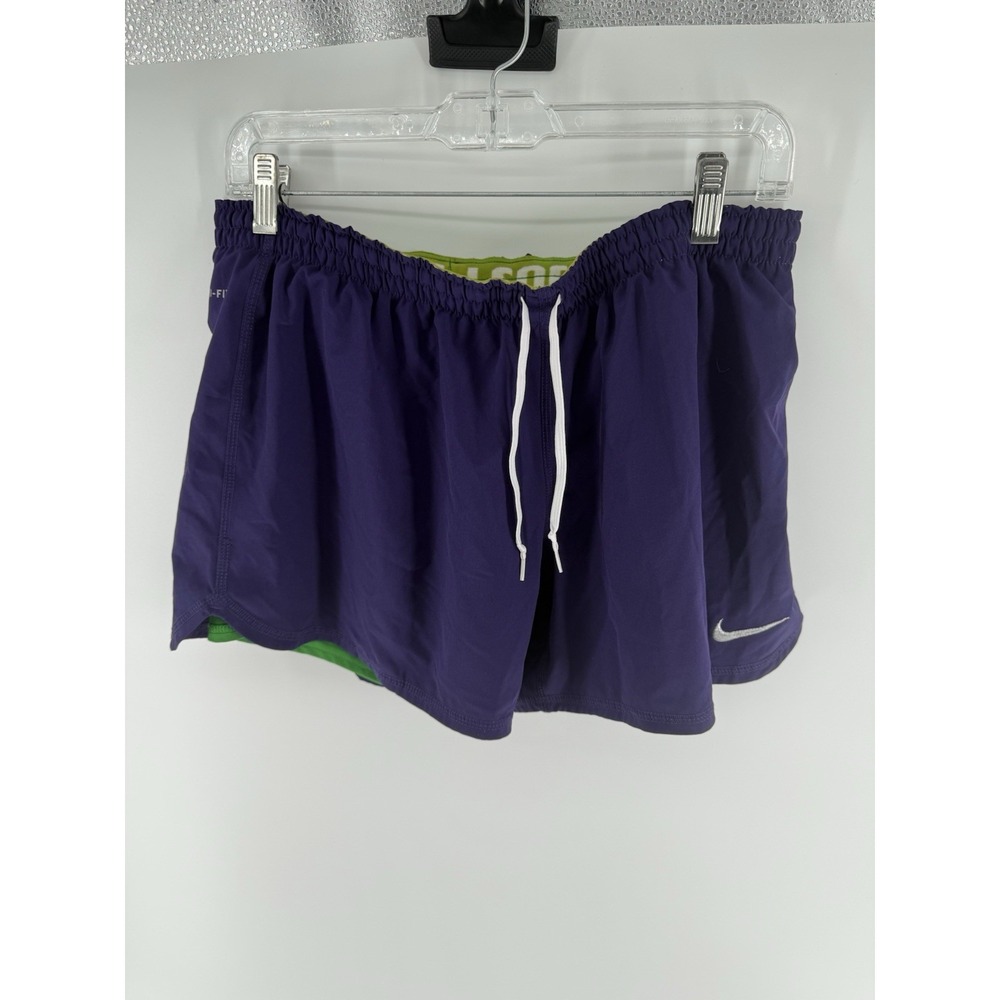 Nike Dri-FIT 2-in-1 Running Shorts Women's Large Purple Green Built-In Liner